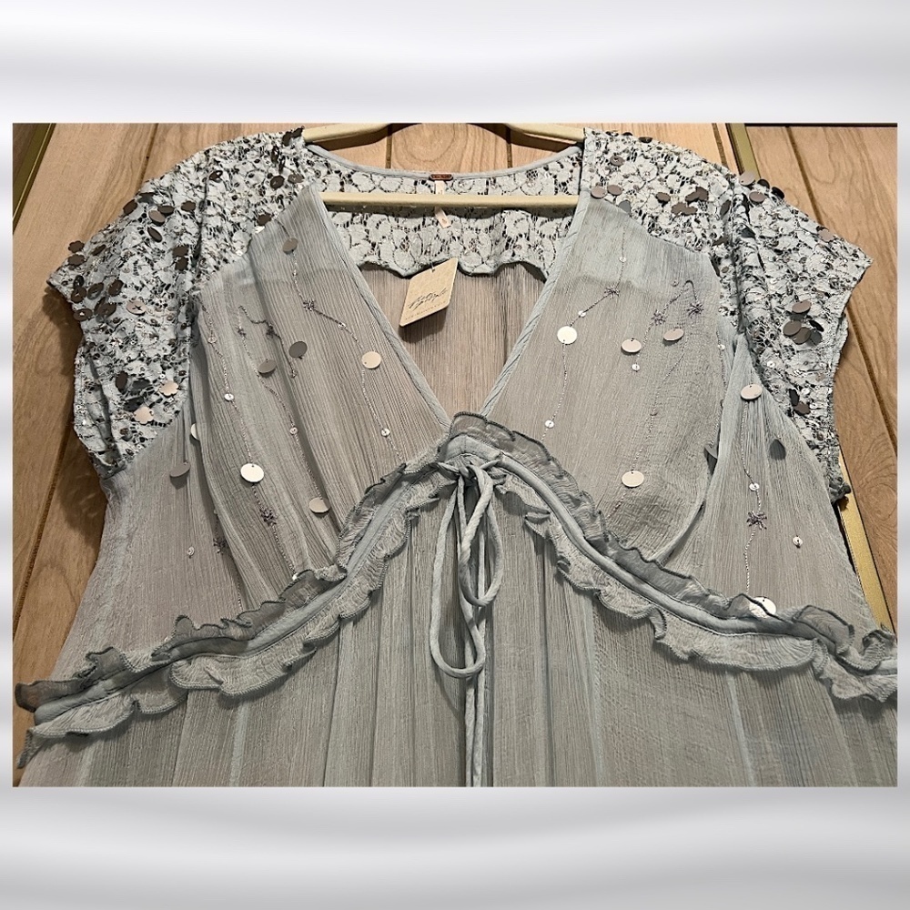 FREE PEOPLE Make a Splash Sheer Sequin-Embellished Tie Front Long Cover-Up/Dress - Picture 13 of 16